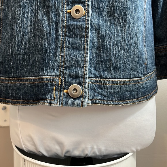Territories denim jacket 3/4 sleeve crop contrast stitch pockets button front M - Picture 3 of 12